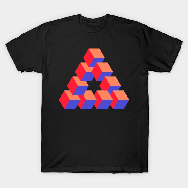 Optical illusion triangle #10 - red, peach & blue T-Shirt by DaveDanchuk